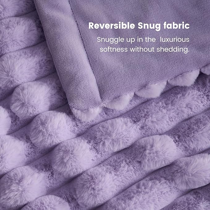 Cozy Bliss Faux Fur Throw Blanket for Couch, Cozy Warm Plush Striped Blanket for Sofa Bedroom Living Room, 50 * 60 Inches Lavender Purple