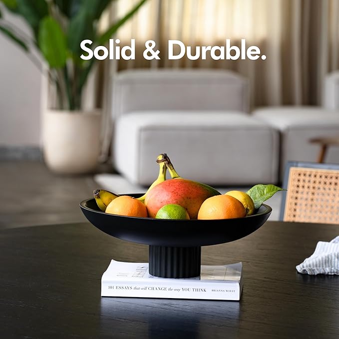 KIVY Concrete Fruit Bowl for Kitchen Counter - Large Decorative Bowl for Home Decor - Black Pedestal Bowl - Decorative Bowls for Home Decor - Black Kitchen Island Decor
