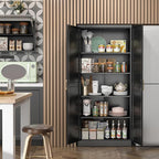 Kitchen Pantry Cabinet,71”Black Metal Pantry Storage Cabinet with Doors and 4 Adjustable Shelves,Kitchen Cabinet with 2 Gold Handles,Tall Cabinet for Livingroom,Pantry, Bathroom