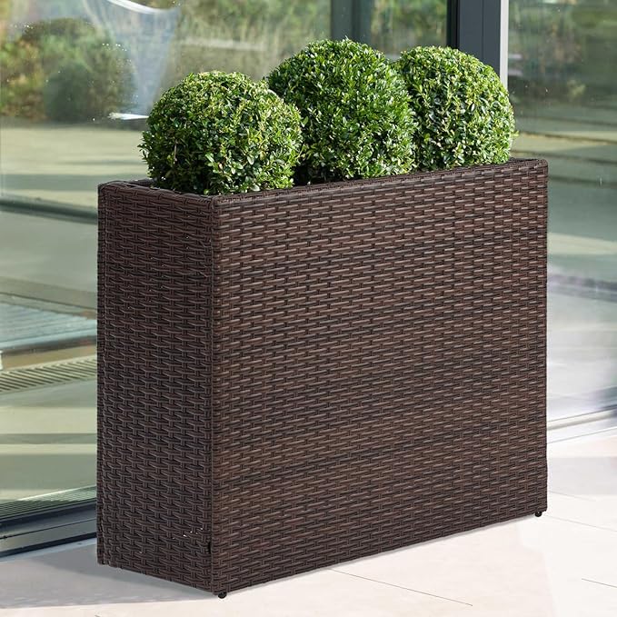 LEWIS&WAYNE Tall Planters for Outdoor Plants Handmade Wicker Large Rectangular Block Planter Box with Removable Liners Modern Planter for Indoor Outdoor Patio Deck - Brown