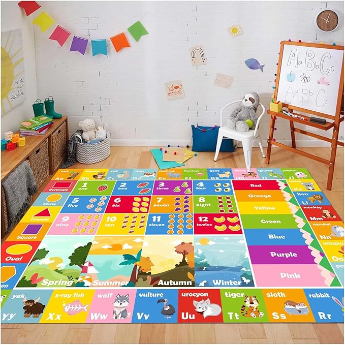 Kids Rug ABC Rug, Play Mat for Kids Playroom ABC Educational Area Rug for Playroom Classroom Elementary Preschool Rugs wtih Numbers Animals (2.6x3.9ft)