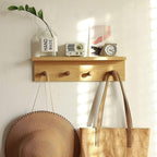 Entrance Coat Rack ，Coat Hooks, Wall-Mounted Wooden Hook Rack, Wall-Mounted Shelves are Very Suitable (Oak Colored Finish-1)