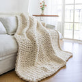 Chunky Knit Blanket - Luxury Soft Cozy 40 * 50 Throw Blanket,100% Woven Blanket Rope Knot Throw Blanket for Couch, Sofa, Home Decor, Gift - Machine Washable(Cream)
