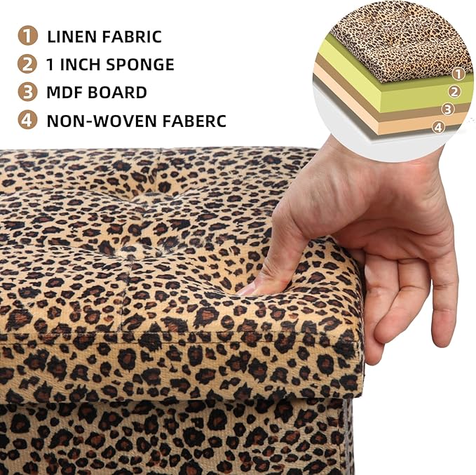 ALASDO Ottoman Storage Ottoman Footrest Stool Small Ottoman with Storage Foldable Ottoman Foot Rest Footstool Bench for Living Room 17x13x13inches Leopard Print