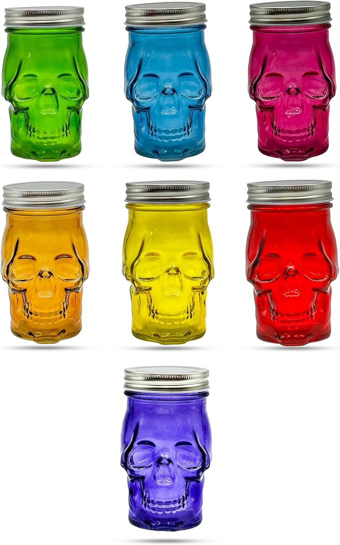Generic 14 oz Colorful Skull Glass Mason Jar – Mix & Match 7 Vibrant Colors, Large & Durable! (Yellow)