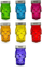 Generic 14 oz Colorful Skull Glass Mason Jar – Mix & Match 7 Vibrant Colors, Large & Durable! (Pink)