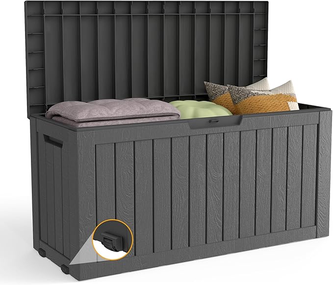 80 Gallon Outdoor Storage Box with Wheels, Waterproof Lockable Resin Deck Box Patio Storage Bin for Pool Accessories Cushion Furniture, Garden Tools, UV-Resistant Outside Delivery Black
