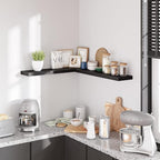BAMEOS Floating Shelves, 35 Wx7 D Black Wall Mounted Wooden Shelves with Invisible Brackets Set of 2, Hanging Wall Shelves Decoration for Bedroom and Kitchen
