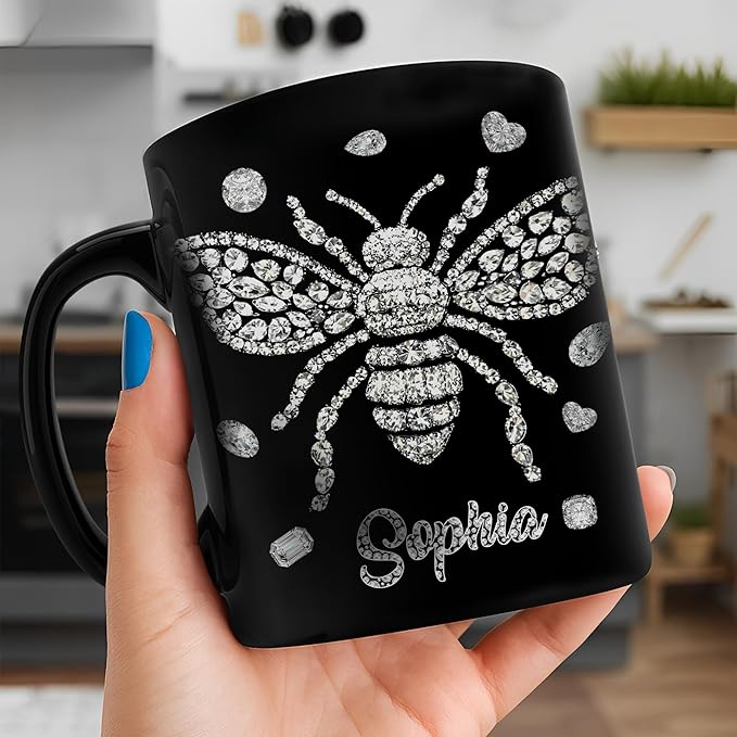 Hyturtle Personalized Jewelry Bee 2D Mug - Bee Keeper Gifts For Women Lovers Teacher - Honey Gifts For Beekeeper Farmer On Birthday - Queen Honeycomb Decor - Custom Coffee Cup Ceramic Mug 11 Oz 15 Oz
