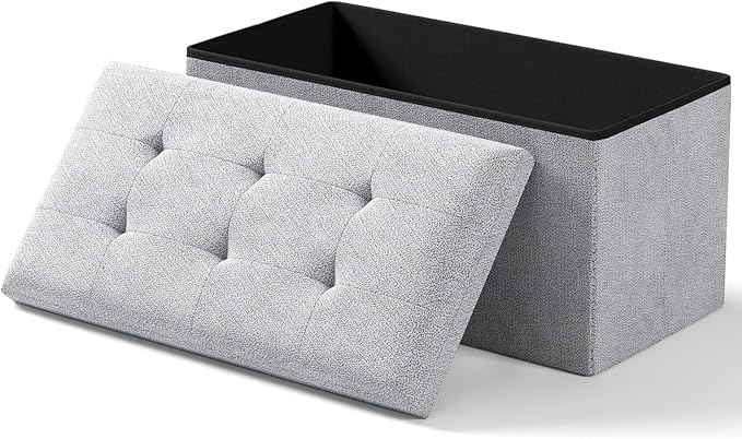 Storage Ottoman Bench, Folding Ottoman Foot Rest, 15 x 30 x 15 Inches, End of Bed Bench, Storage Chest, for Living Room, Bedroom, Hallway, Entryway, Light Gray