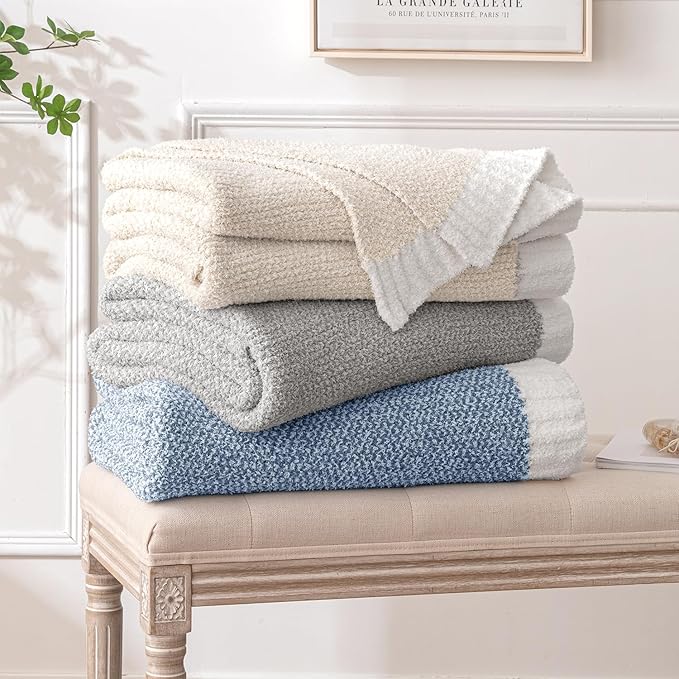 MIULEE Cream Super Soft Throw Blanket for Couch, Cozy Fluffy Warm Throws Knit Blankets for Sofa, Bed, Chair, Living Room, Camping, Picnic, 50 x 60 inch