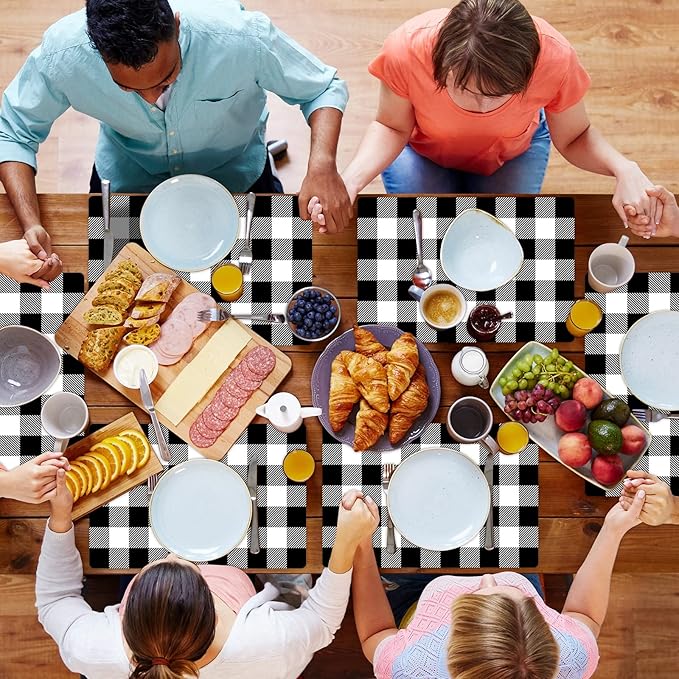Black and White Plastic Placemats Set of 6 Check Plaid Table Mats Black Buffalo Plaid Place Mats Wipe Clean Washable Table Placemats for Indoor Outdoor Heat Resistant Kitchen Dining Table