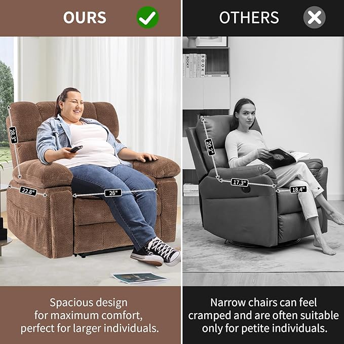 Oversized Power Lift Recliner Chair with Adjustable Headrest for Elderly,Dual Motor Lay Flat Recliner Chair with USB Port,Type C,Big and Tall Recliner with Massage and Heat,Cup Holders,Storebox,Brown