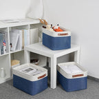 DULLEMELO Fabric Storage Bins, Foldable Storage Baskets for Organizing, Empty Gift Baskets (3-Pack Medium-15 inch X 11 inch X 9.5 inch , White&Blue)