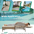 VIVIJASON 3 Pieces Outdoor Wicker Chaise Lounge Chair Set, All-Weather PE Rattan Cushioned Patio Lounger Set of 2 with Side Table, Adjustable Pool Sunbathing Recliner with Armrest & Pillow, Beige