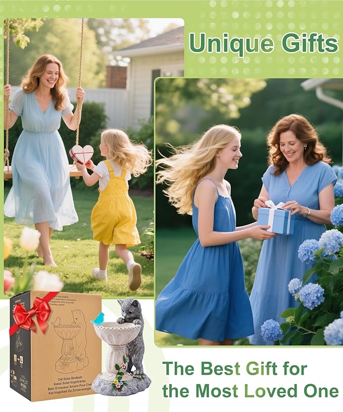 Cat Statues for Bird Bath: Outdoor Sculptures for Garden Lawn Patio Yard Balcony Porch - Unique Gifts for Mother Grandma Women