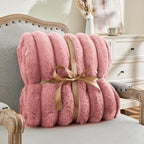 BEDELITE Faux Fur Throw Blanket for Couch, Soft and Cozy Luxurious 3D Striped Fluffy Blanket, 770GSM Thick Warm Plush Fuzzy Faux Rabbit Fur Blanket for Women Gift (Pink, 60"x 80")
