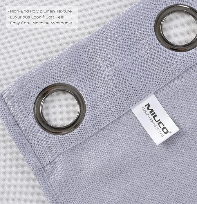 MIUCO Semi Sheer Curtains Poly Linen Textured Solid Grommet Curtains 84 Inches Long for Nursery 2 Panels (2 x 37 Wide x 84" Long) Silver