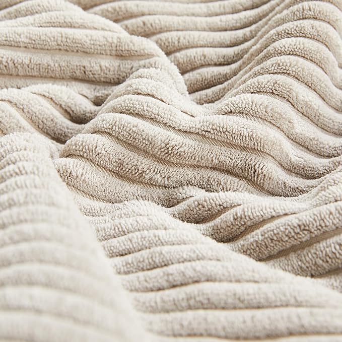 Fancy Homi 2 Packs Neutral Taupe Lumbar Decorative Throw Pillow Covers 14x24 Inch for Living Room Couch Bed Sofa, Farmhouse Home Decor, Soft Striped Corduroy Rectangle Accent Cushion Case 35x60 cm