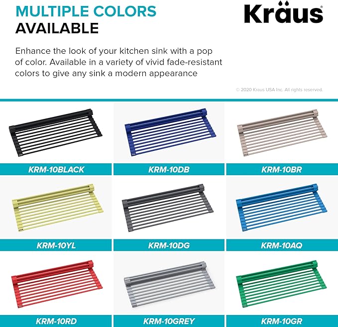 Kraus Multipurpose Over-Sink Roll-Up Dish Drying Rack, Colander and Trivet in Dark Grey, KRM-10DG
