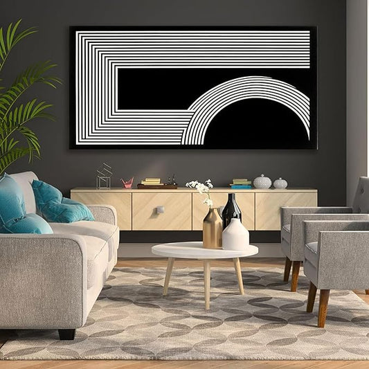 Large Abstract Wall Art Black And White Wall Art Geometric Line Wall Print Painting Artwork Canvas Art Wall Decor Simple Picture Artwork For Living Room Bedroom Office Home Wall Decor 29"X 58"