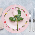 Whaline 4Pcs Round Placemats Spring Flower Embroidered Place Mats Pink Floral Dinner Table Mats for Home Holiday Wedding Bridal Baby Shower Birthday Party Decor