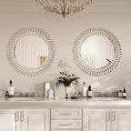 Kelly Miller Jeweled Mirror for Wall, 28 Inch Round Luxury Mirror with Sparkling Diamonds Beveled Modern Wall Decor for Bathroom, Living Room, Bedroom, Hallway