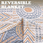 jinchan Boho 100% Cotton Muslin 50x60 Throw Blanket Lightweight 4-Layer Orange Multi Reversible Blanket Washable Breathable Decorative Geometric Striped Pattern Soft Comfy for Couch Bed All Seasons