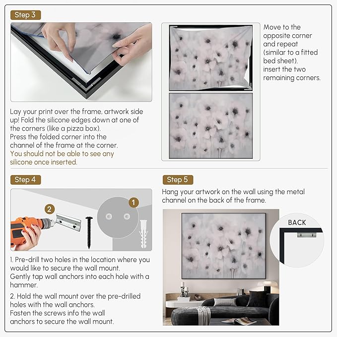 46"x60" Extra Large Framed Wall Art Soft White Poppies Watercolor Floral, Delicate Botanical for Home Living Room Bedroom Decor (Frame Assembly Required)