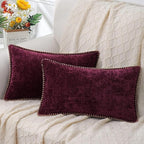 decorUhome Chenille Soft Throw Pillow Covers 12x20 Set of 2, Lumbar Velvet Farmhouse Neutral Decorative Euro Pillow Covers with Stitched Edge for Couch Sofa Bed Home Decor, Rhododendron