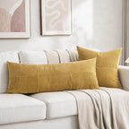 Fancy Homi Set of 2 Mustard Yellow Boho Long Lumbar Body Decorative Throw Pillow Cover 14x36 Inch for Bed Couch Bedroom Bench, Soft Patchwork Corduroy Pillow Case, Rustic Farmhouse Room Décor