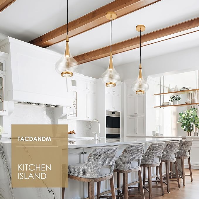 1-Light Teardrop Pendant Light, Brass Gold Ceiling Hanging Light Fxitures, LED Light Fixtures Ceiling Glass Pendant Lighting for Kitchen Island Dining Room Bar