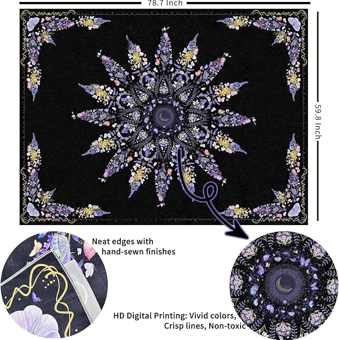 Damanse Floral Tapestry Wall Hanging Cute,Boho Wall Tapestry for Bedroom Aesthetic,Mandala Living Room Decor for Teen Girls (Purple, 59.80" x 78.70")