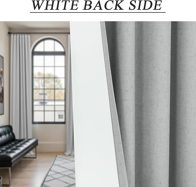 Light Grey Linen Blackout Curtains 90 Inches Long 2 Panel for Living Room Kid Heat Blocking Insulated Thermal Floor Length Drape for Bedroom Window Solid Fabric Thick Cotton Look Modern Farmhouse Gray
