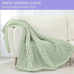 Bigacogo Chunky Knit Throw Blanket for Couch, 40x80 inches, 100% Hand Knitted with Thick Jumbo Chenille Yarn, Cozy Soft Large Rope Knot Cable Crochet Blankets for Sofa Bed Living Room, Sage Green