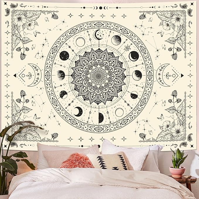 Lunerfex Mandala Moon Tapestry Boho Tapestry for Bedroom Black and White Tapestries Wall Hanging Living Room Wall Art and Home Decor 44x60