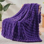 NEWCOSPLAY Faux Fur Twin Blanket Purple Bubble Blanket Thick Warm Soft for Couch Sofa Bed 550GSM (Purple, Twin(60"x80"))