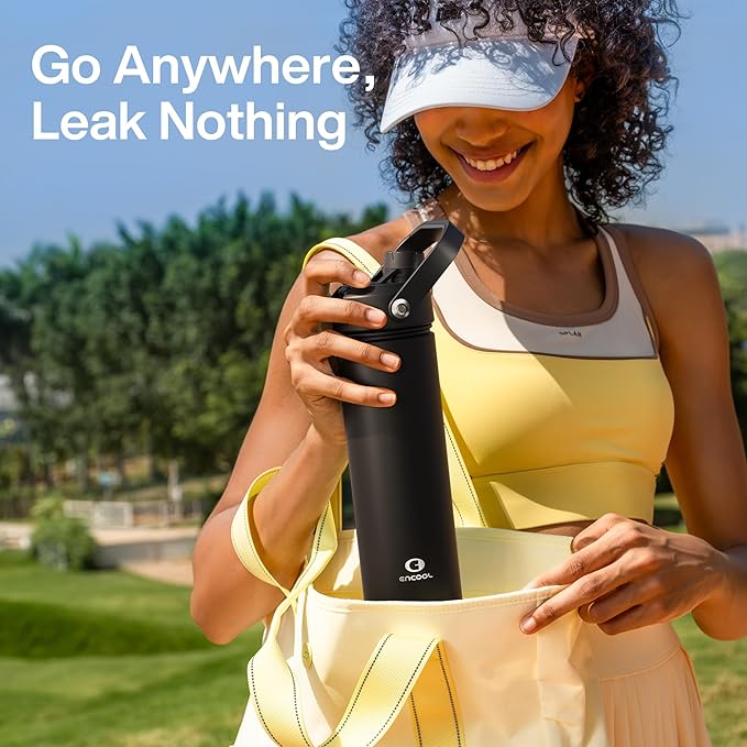 Insulated Water Bottle with Straw Stainless Steel Water Bottle, Leak-Proof, BPA-Free, Double Wall Vacuum Keeps Cold for 24 Hours for Sports, Travel, School (32 oz, Black Night)