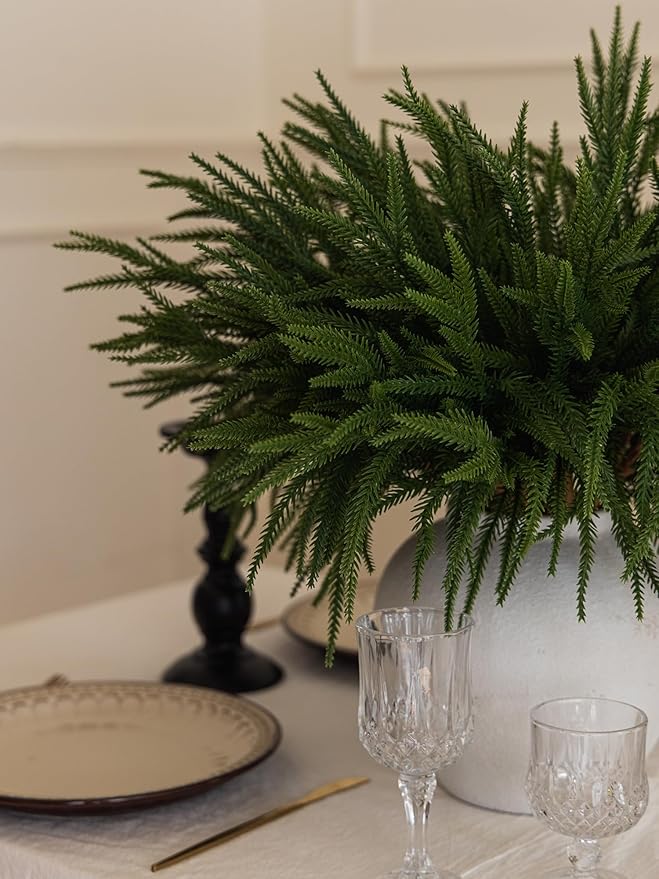 MISSPIN 12 Pcs 21.5 Inches Christmas Norfolk Pine Branches, Norfolk Pine Artificial Christmas Branches DIY Crafts Faux Pine Branches for Xmas Indoor Outdoor Home Decor
