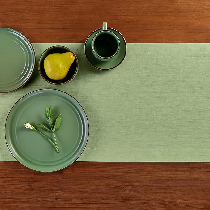 Solino Home Linen Table Runner 60 Inches - 100% Pure Linen Laurel Green Table Runner 14 x 60 Inch Ideal for Dresser and Coffee Tables - Fall, Autumn, Thanksgiving - Fete