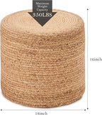 Wimarsbon 18'' Ottoman Pouf, Natural Braided Poof, Rustic Handweave Lounge Pouffe, Boho Footrest Stool for Bedroom, Accent Table or Seat for Living Room (Natural-LD)
