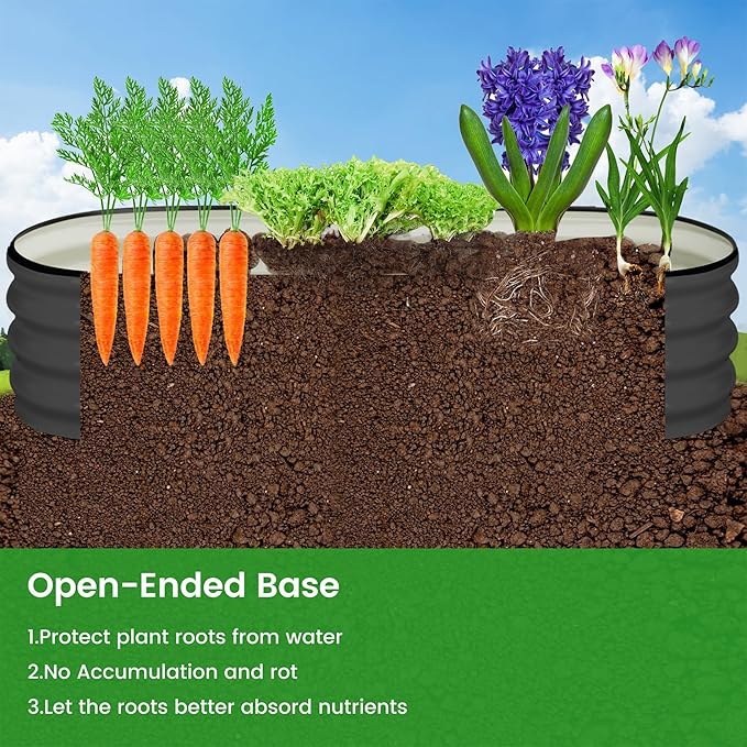2 Pcs 4.5x2x1ft Oval Raised Garden Bed, Galvanized Raised Beds,Open-Ended Base Metal Raised Planter Beds,Garden Bed Outdoor,Planter Raised Boxes for Vegetables, Flowers,Tool-Free Asse,Gray