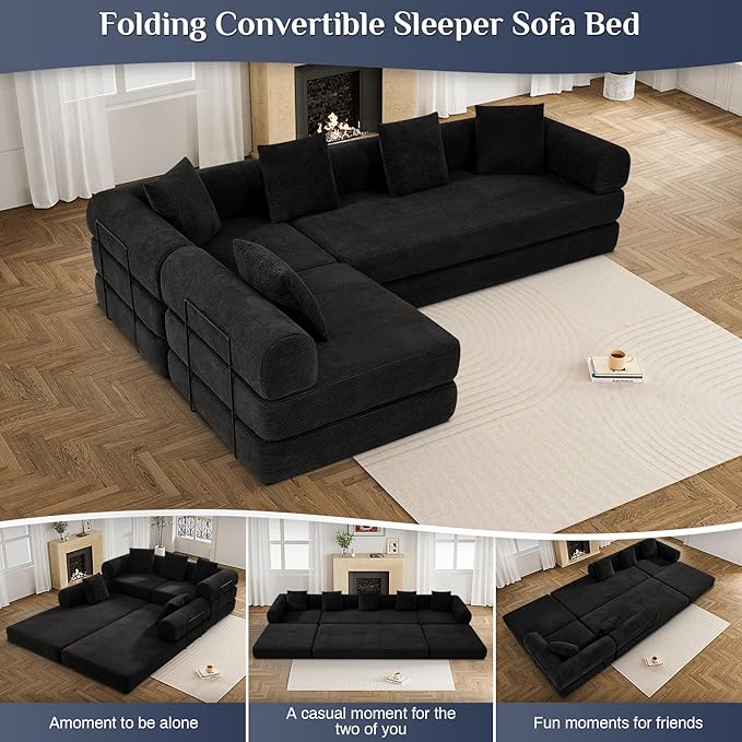 Modular Sectional Loveseat Sofa Cloud Boneless Couch, Modern Sleeper Sofa for Customizable Living Spaces, Cozy Modular Couch for Indoor Room, No Assembly Required, Black