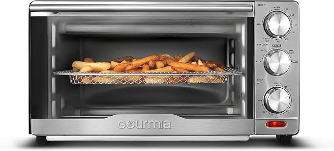 Gourmia GTF7350 6-in-1 Multi-function, Stainless Steel Air Fryer Oven - 6 Cooking Functions - Fry Basket, Oven Rack, Baking Pan & Crumb Tray, Included + Recipe Book
