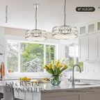 16” 4-Light Modern Crystal Chandeliers Nickel Dinning Room Light Fixture, Round Pendant Light Kitchen Island Chandelier, Flush Mount Ceiling Light for Living Room Entryway Bedroom Foyer