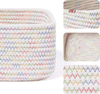 Small Storage Baskets for Organizing | Closet Organizer Bins | Shelf Toy Basket | Woven Rope Baskets | Cube Decorative Box | Shallow Basket | 11.5x7.5x4.7” | 3 Packs Rainbow