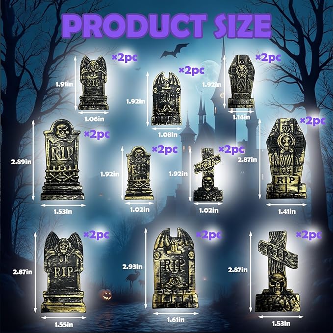 20Pcs Halloween Mini Tombstones Figurines, Plastic Miniature Tombstones Set Mini Gravestones Halloween Decorations for Miniature Graveyard Scene Haunted House DIY Crafts