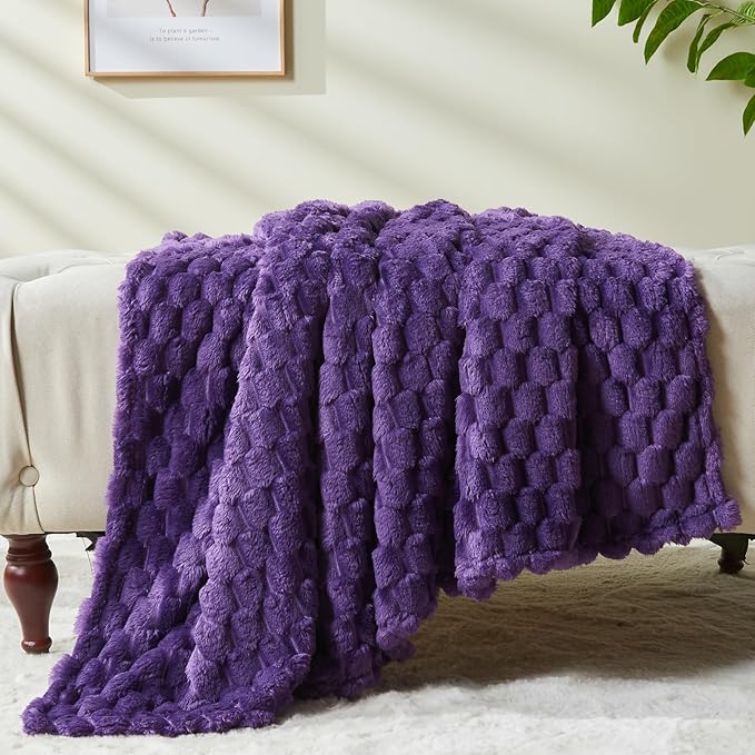 NEWCOSPLAY Super Soft Throw Blanket Purple Premium Silky Flannel Fleece 3D Clouds Stylish Jacquard Lightweight Bed Blanket All Season Use 350GSM (Purple, Throw(50"x60"))