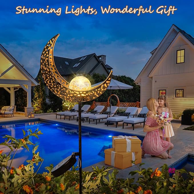 Homeimpro Moon Solar Lights Outdoor Garden Decor Gifts for Mom Women,Waterproof Stakes Yard Decorations for Lawn, Patio Accessories, Backyard Ornaments Birthday Gifts Mother Grandma (Bronze)