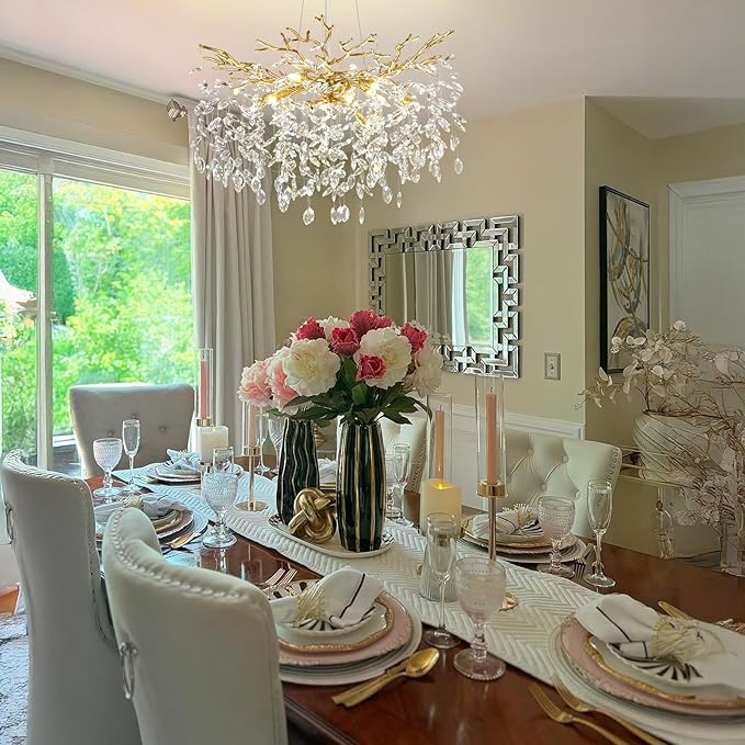 Modern Crystal Chandelier, 30" Chandeliers for Dining Room,Gold K9 Crystal Tree Branches Crystal Chandelier,10-Light Living Room Chandeliers, Fo Entryway,Foyer,Bedrooms